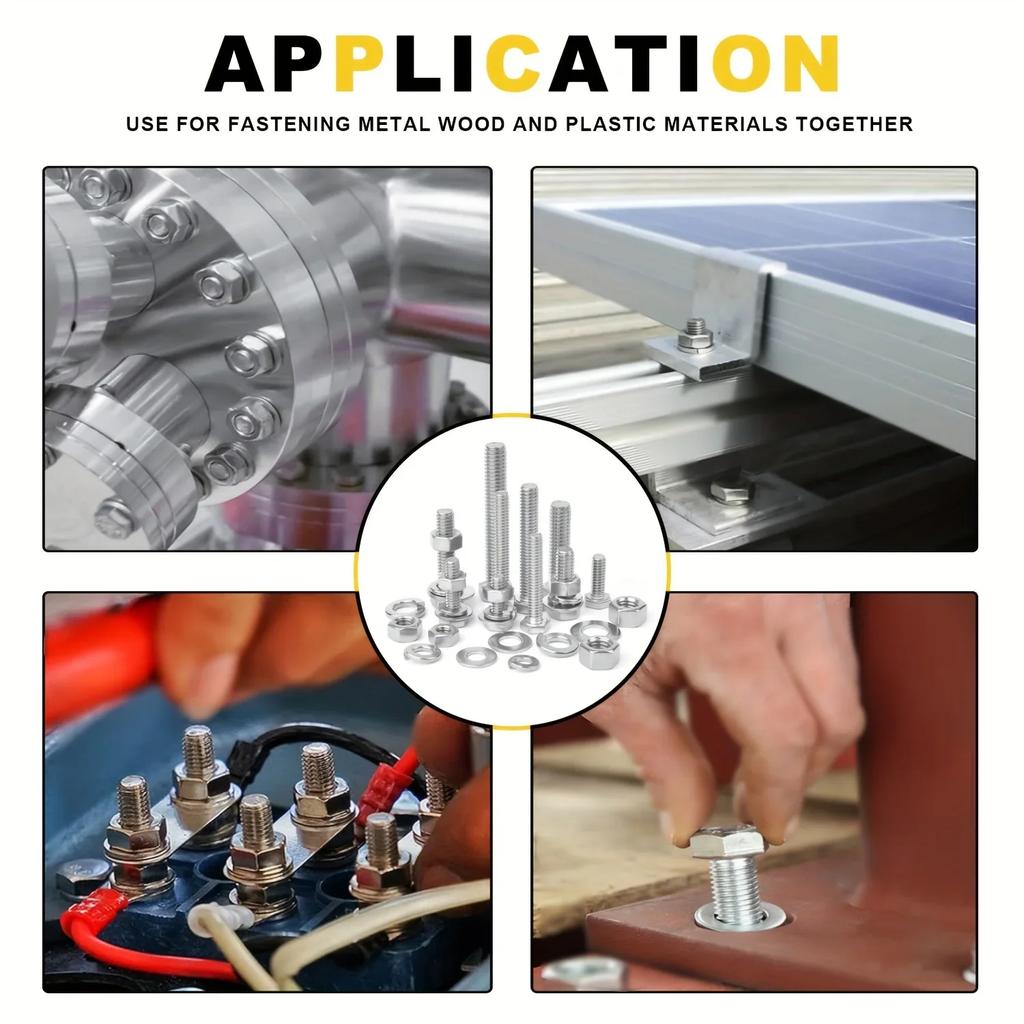 176Pcs Imperial Hex Bolts Kit: Stainless Steel Screws, Nuts, Washers for Machinery, Industry, Automotive and Heavy-Duty DIY