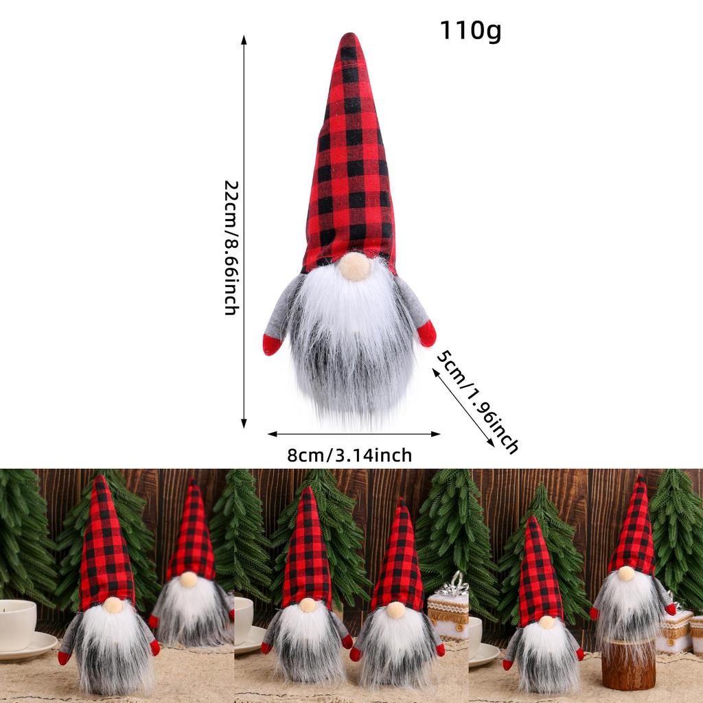 Christmas Gnome Plush Figure With Red Black Checkered Fabric For Holiday Decor