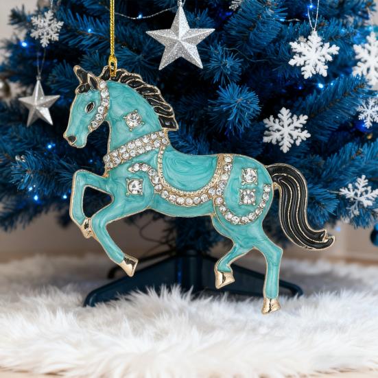 Horse Christmas Ornaments Sparkly Rhinestone Horse Hanging Decoration Acrylic Christmas Tree Ornament for Winter Xmas Party Supplies Holiday Decor