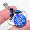 Natural Lapis Lazuli, Topaz 925 Sterling Silver Jewelry Pendant 2.01" z9V56