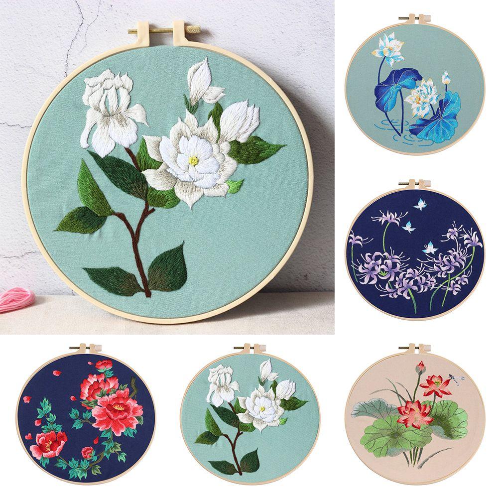 DIY Material Pack With Hoop Cross Stitch Embroidery Kit Bouquet Flower Needlecraft Needlework