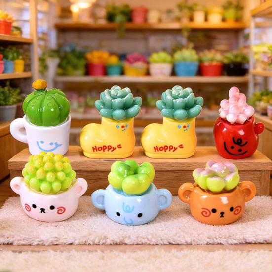 Миниатюрная фигурка кактуса Милый крошечный кактус в горшке для декора дома, офиса, стола, столика Имитация зеленой растительности для сказочного сада, микроландшафта