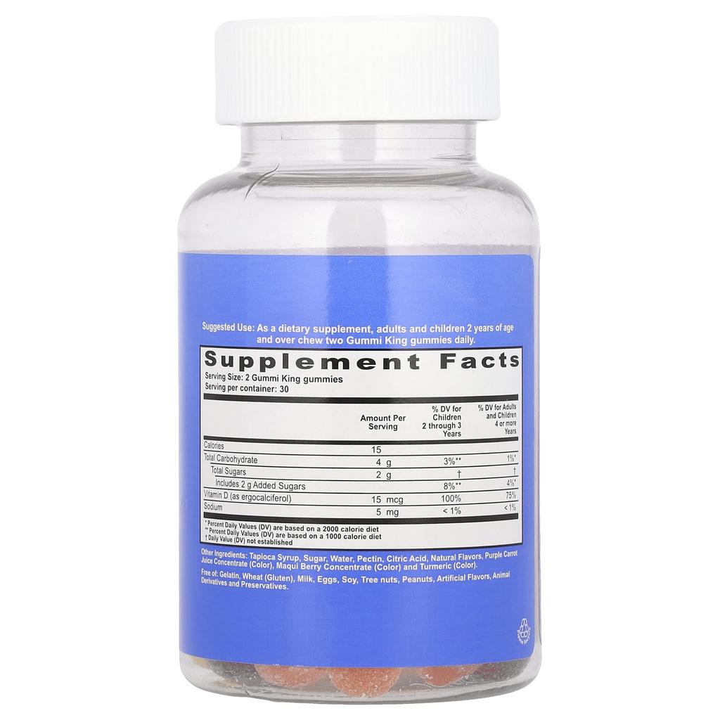GummiKing Детский витамин D, 15 мкг, 60 жевательных конфет (7,5 мкг на жевательную конфету)