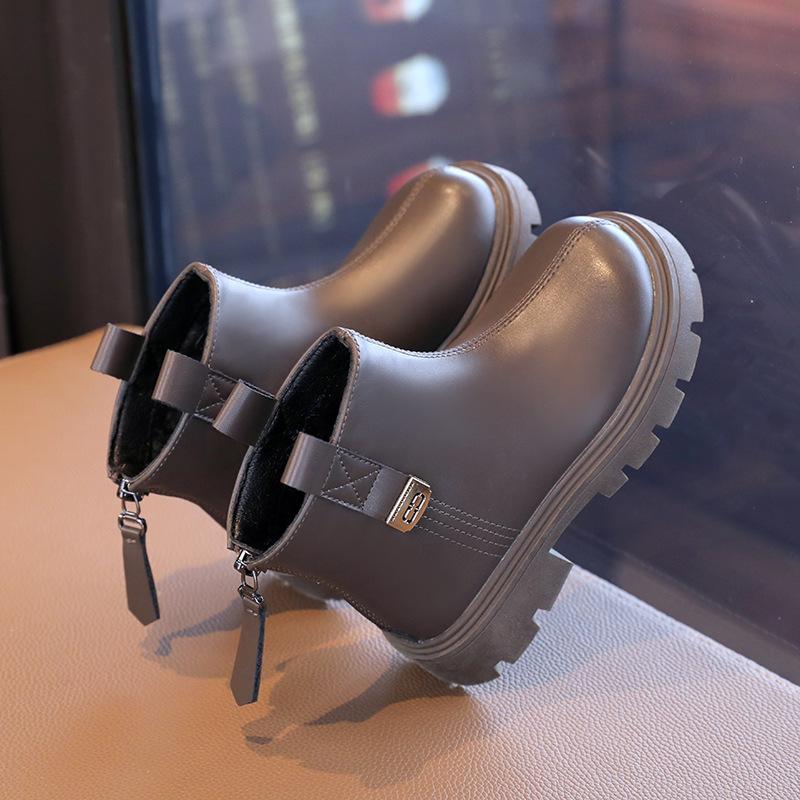 Girl's Ankle Boot Spring Autumn Black Versatile Children School Leather Boots Thick Bottom Non-slip Kids Fashion Boots Round-toe