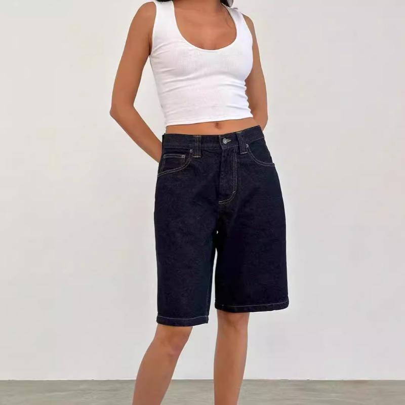 Women's Loose Non Stretch Vintage Denim Midi Pants 7 Pants
