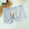 Men Boxer Underwear Mid-rise Elastic Waist U-Convex Breathable Smooth Shorts Briefs Ice Silk Thin Panties