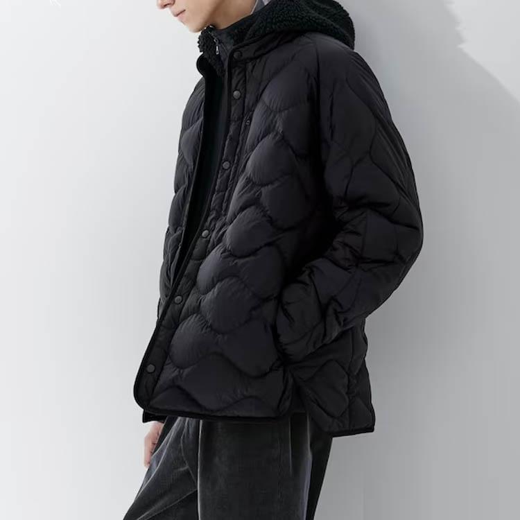 Uniqlo Модная пуховая куртка White Mountaineering Collaboration, повседневная, с воротником-стойкой, крой "рыбий хвост", унисекс, верхняя одежда, черный 459677-09