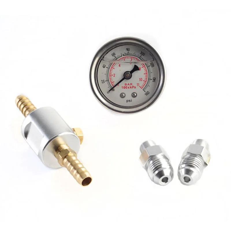 Универсальный манометр топлива 1/8 NPT, заполненный жидкостью полированный корпус 0–160 фунтов на квадратный дюйм и комплект адаптеров для систем впрыска топлива