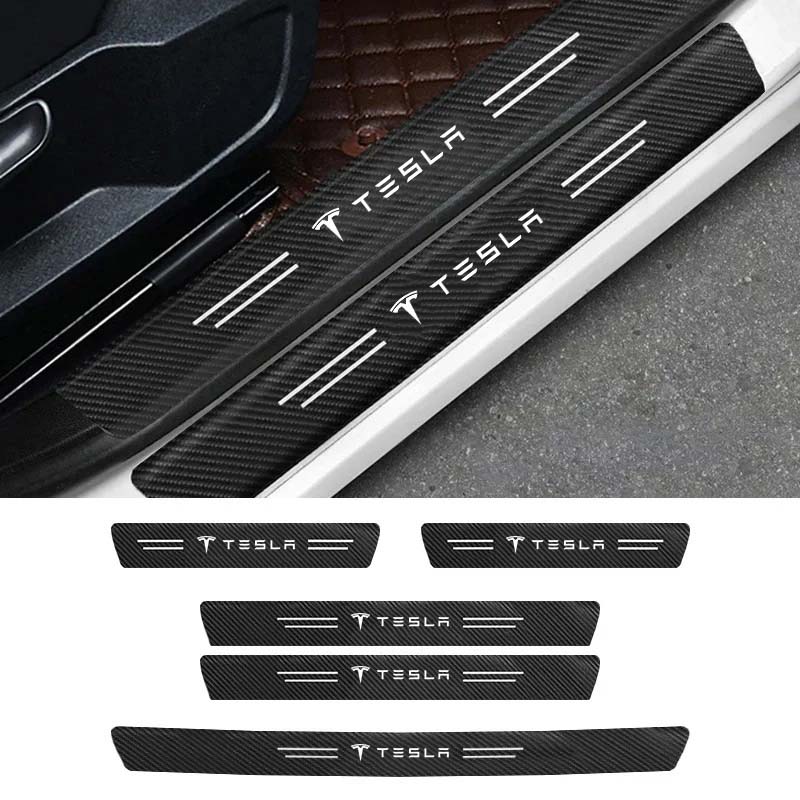 Car Trunk Bumper Sticker Door Sill Threshold Protector Pad For Tesla Model 3 S X Y Carbon Fiber Door Pedal Anti-Scratch Cover