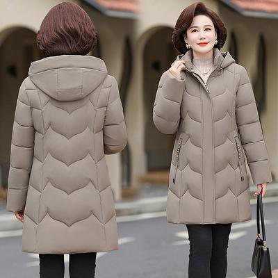 Хлопковая куртка средней длины Женская Зимняя Для матери среднего возраста Простая Свободная Толстая Теплая Модная Простая Приталенная куртка