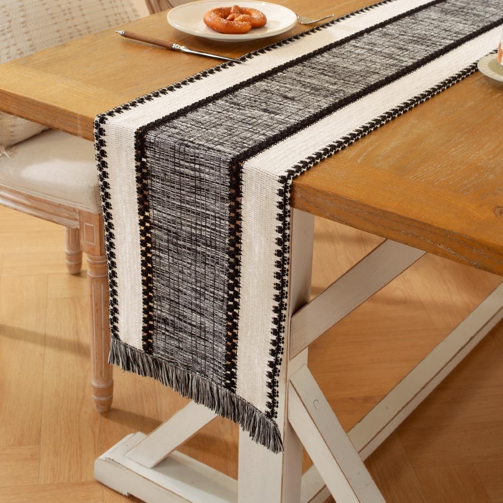 with Gradient Tassel Long Tablecloth Splicing Color Table Cover Farmhouse Table Runner Party