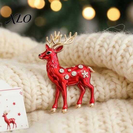 Mini Reindeer Brooch Christmas Pin, Rhinestone Elk Lapel Sweater Alloy Cardigan Coat Suits Accessories, Jewelry Gift for Xmas