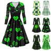 Ladies Fashion Casual St. Patrick's Day Print Long Sleeve V-neck Sexy Dress