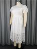 AOMEI White Lace Dresses Women Short Sleeve Hollow Out High Waist A Line Midi Casual Work Party Gowns