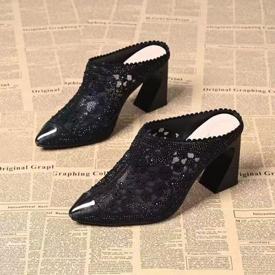 2025 Новые женские сетчатые мюли слипоны с открытым носком, с вырезами, со стразами, летние сандалии