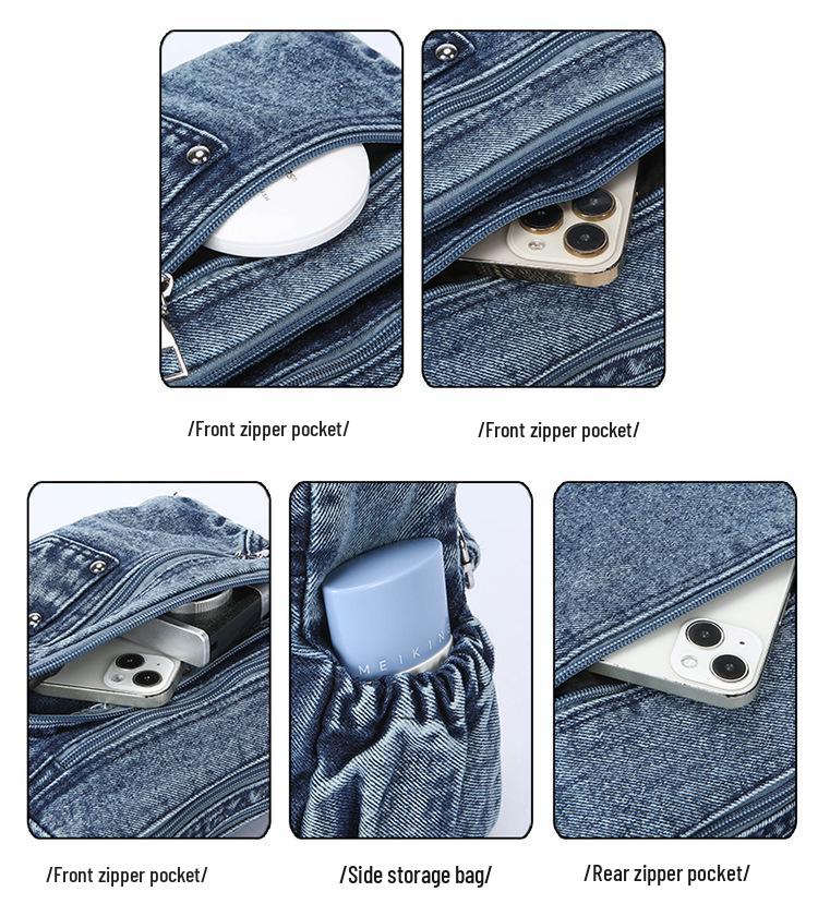 Women's Versatile Crossbody Bag: Multi-pocket Casual Denim for Commuting