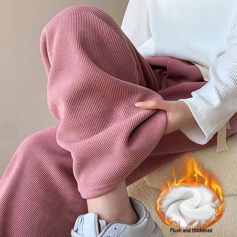 Женские широкие брюки из утолщенного вельвета и бархата с высокой талией - Коллекция Весна и Осень-Зима