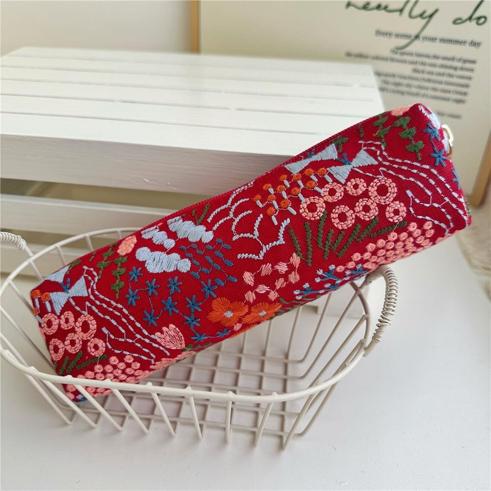 Flower Korean Style Pen Bag Print Cloth Stationery Bag Fashion Embroidered Pencil Case Student