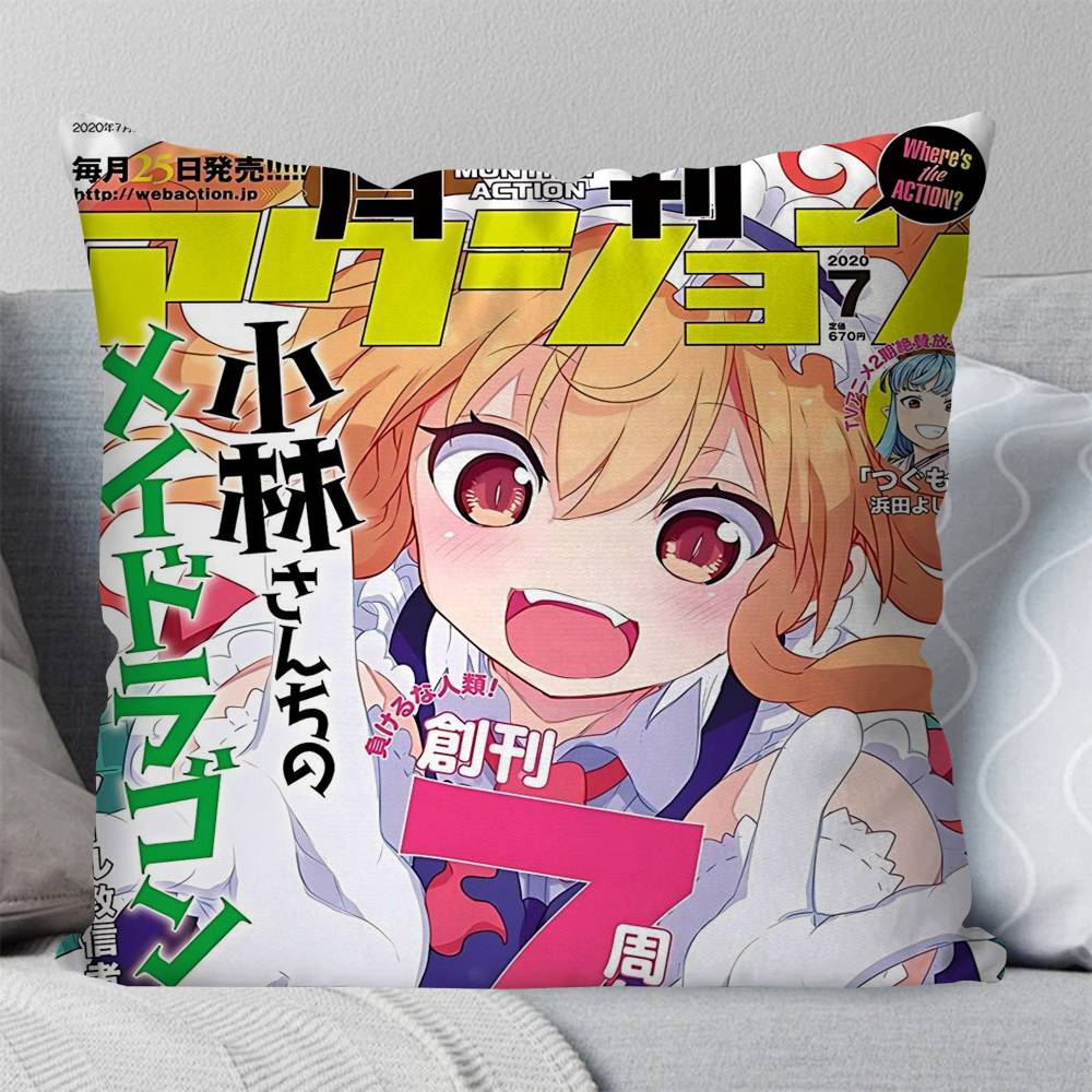 Miss Kobayashis Dragon Maid Anime Pillow Case Fashion Square Pillowcase Bedroom Sofa Room Ins Decoration Leisure