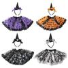 2 Pcs/Set Bow Children Short Dress Mesh Halloween Kids Dress Lovely Tulle Skirt Headband  Gifts