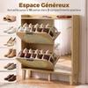 Shoe Cabinet for 10 Pairs, Mirrored Door, 2 Drop-Down Drawers, Adjustable Shelves, Oak