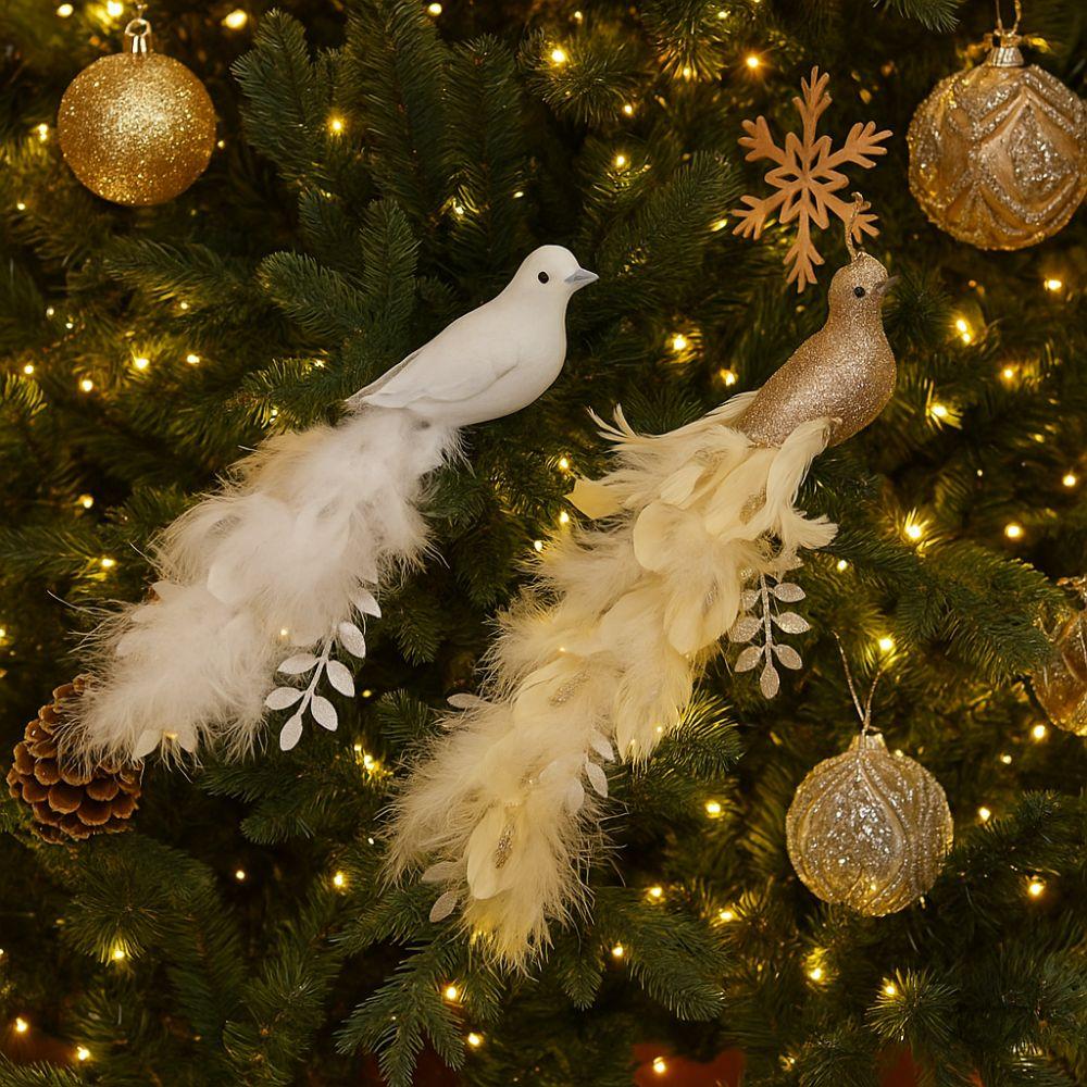 Long Tail Christmas Peacock Ornaments Realistic Glimmering Feather Artificial Peafowl Ornaments with Clip Handmade
