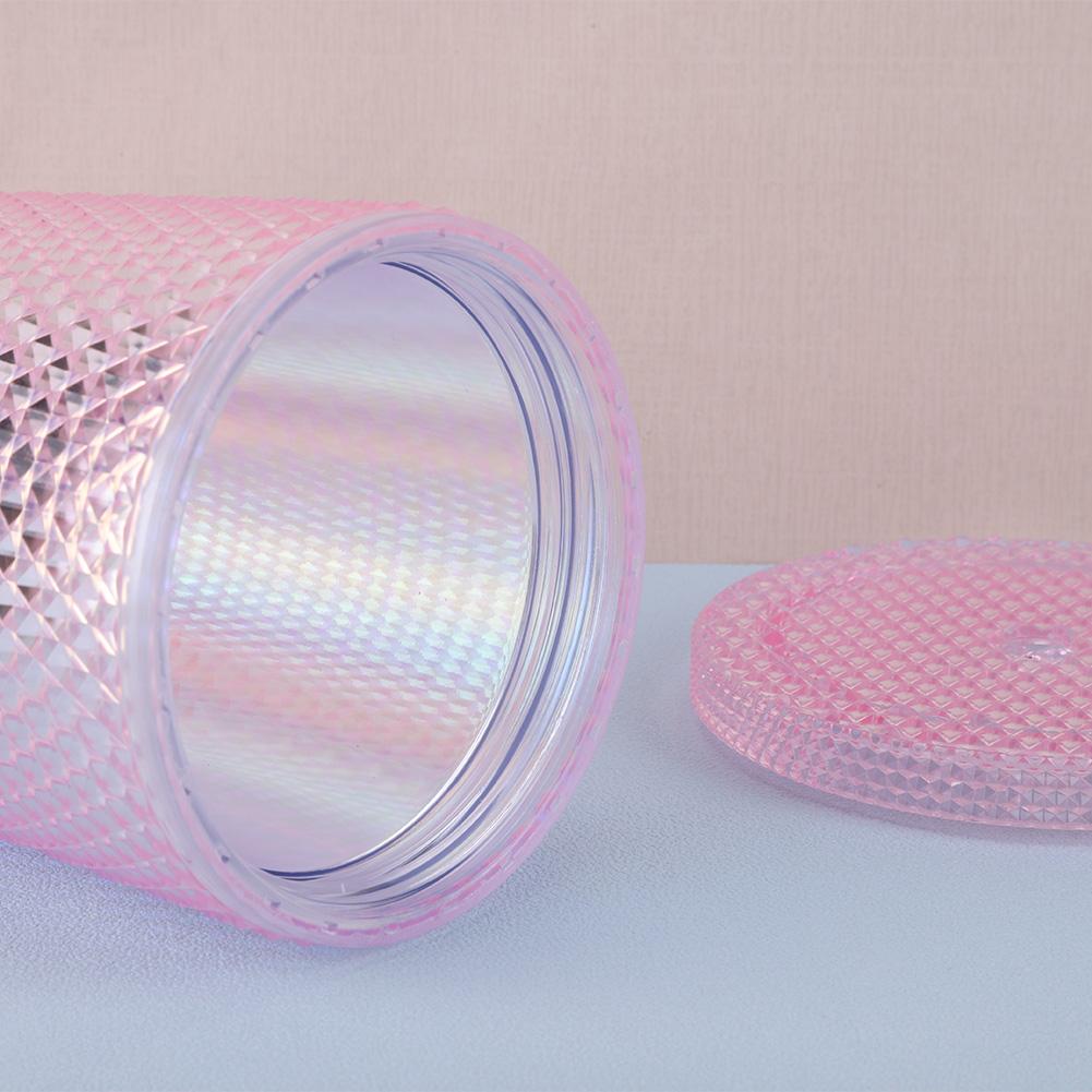 710ml Plastic Straw Cup Drinking Cup Double-Walled Water Tumbler with Lid Bubble Tea Cup Large Capacity for Home & Outdoor