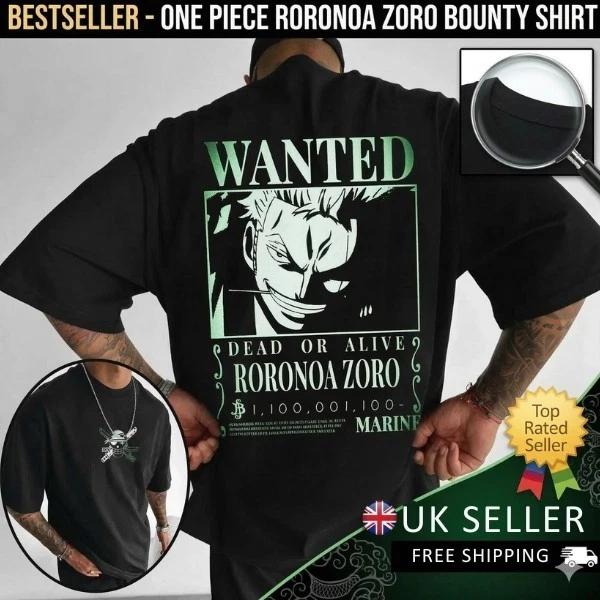 One Piece Zoro Anime T Shirt Cotton Oversized Harajuku Graphic Top Tee Unisex UK