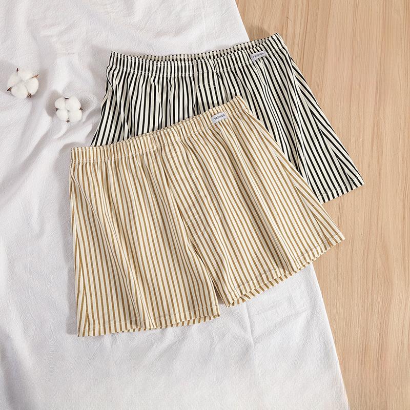 Женские полосатые шорты-боксеры 2025 года, летние шорты с эластичной резинкой на талии, свободные шорты для мальчиков, милые шорты для сна, спортивные штаны