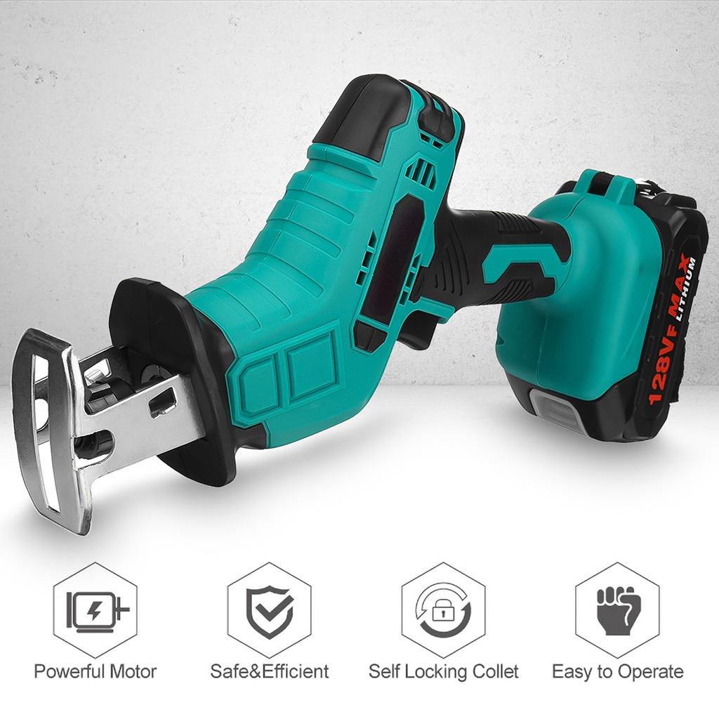 128VF 3000 RPM Cordless Electric Reciprocating Saw Li-ion Battery Saber Saw Variable Speed Metal Wood Cutter Power Tool