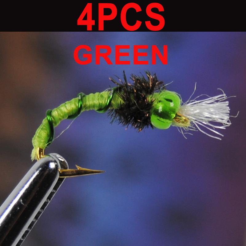 4PCS Beadhead Nymph Chironomids Emergers Midge Fly Fishing Bait Trout Bluegill Carp