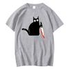 Забавные мультяшные футболки с принтом кота с ножом, мужская модная повседневная футболка с коротким рукавом, свободная, дышащая, из чистого хлопка