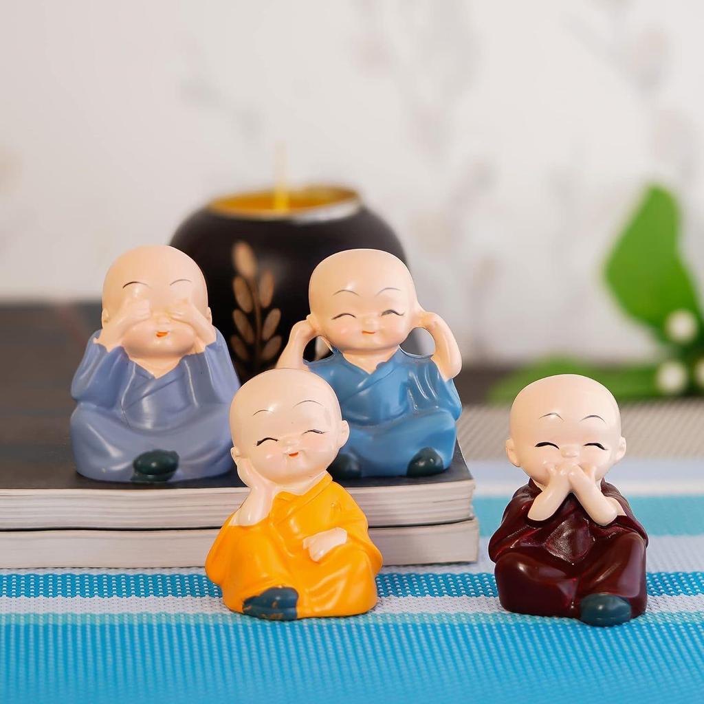 Colorful 4 Monks Buddha Figurines - for Home Decor| Office Decor| Chrismas Decor| Diwali Decor| Vaastu Decor| Fengshui