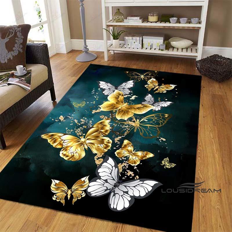 Dreamy Purple Butterfly Pattern Rugs for Living Room Bedroom Area Rugs Child Room Play Rug Cartoon 3D Printing Kids Game Mats001