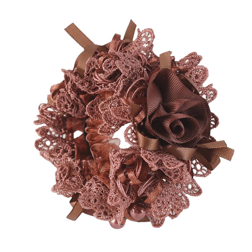 Polyester Flower Embroidered Hair Scrunchies Fabric Bow Hair Accessory Elegant Lace Hair Tie Girl
