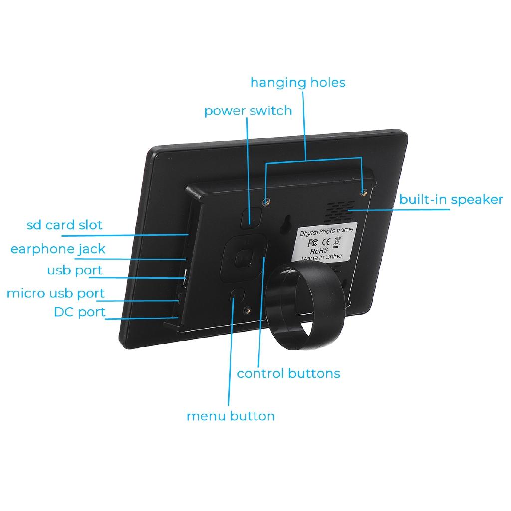 Цифровая фоторамка 7 дюймов HD TFT-LCD 1024x600 Цифровая фоторамка Будильник MP3 MP4 Видеоплеер