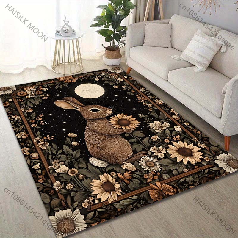 Multiple sizes Moonlit Rabbit Rug Pattern Carpet for Living Room Bedroom Sofa Home Decor Non-slip Floor Mat Luxury Gift