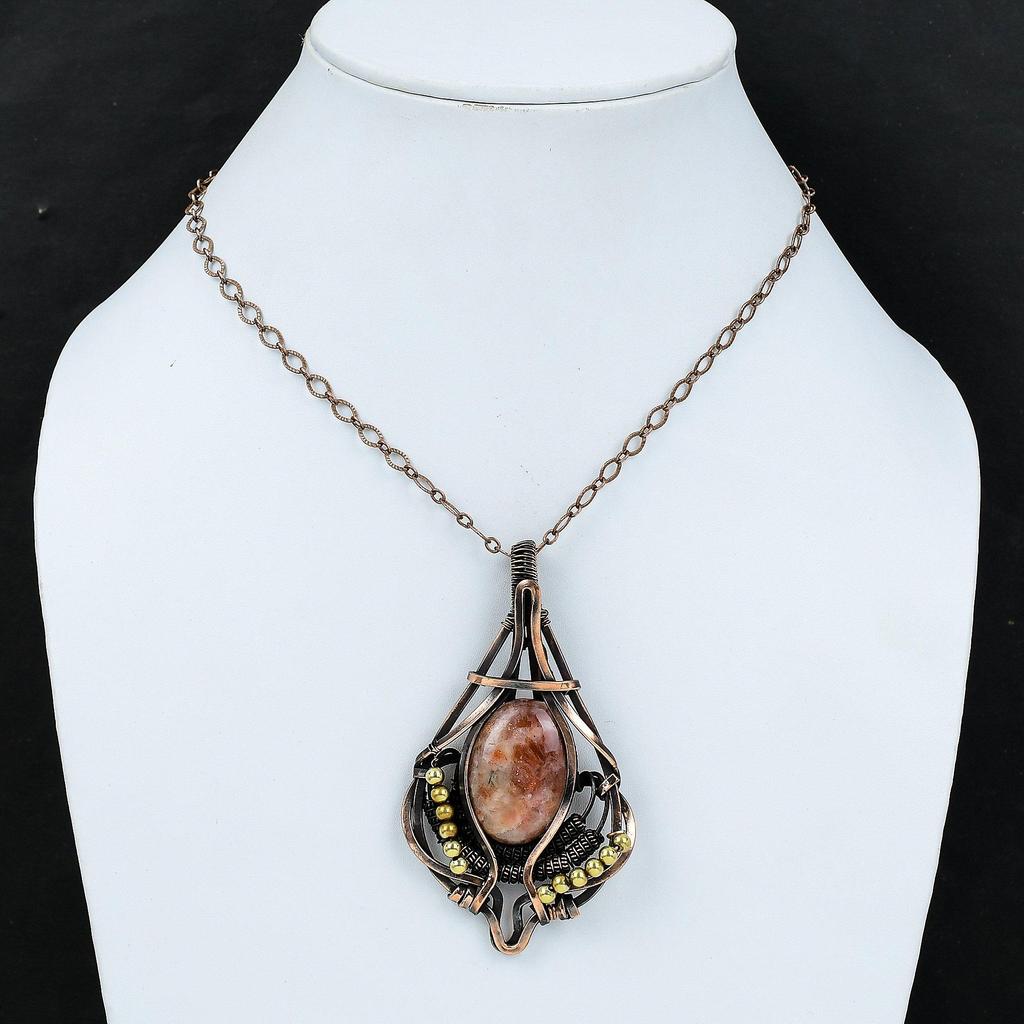 Подвеска Sunstone, обернутая медной проволокой, подвеска из драгоценных камней Sunstone, ювелирные изделия, изящная подвеска, подвеска ручной работы, обернутая медной проволокой, ювелирные изделия, подарок для него