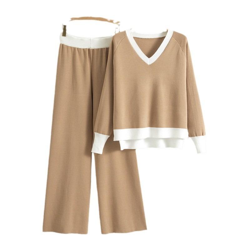 Плюс Размер Женская Весенняя Мода Новый Свободный Повседневный Свитер Комплект Из Двух Частей