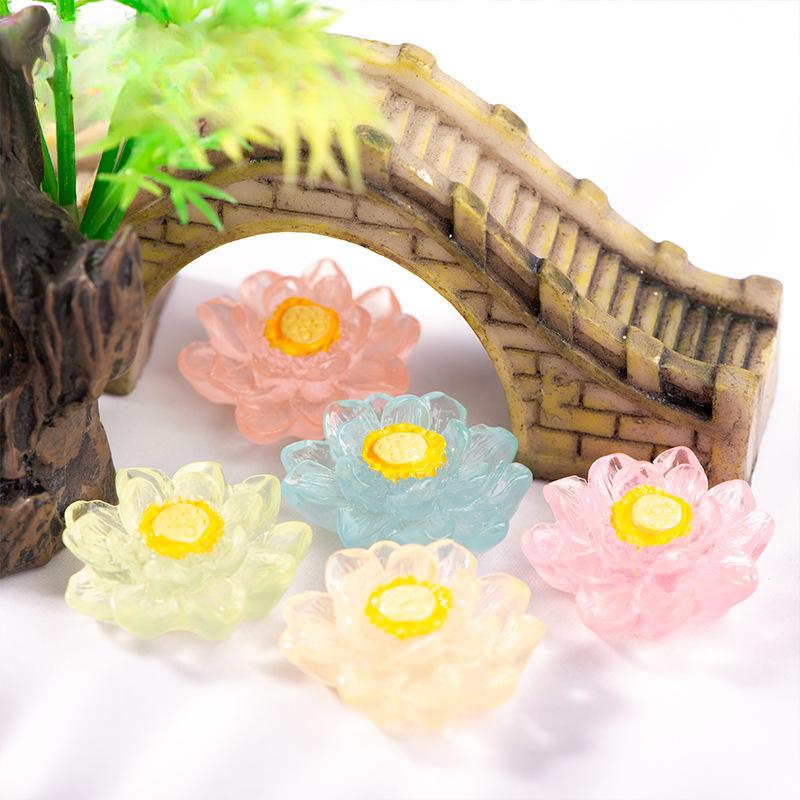 Светящийся лотос мох микроландшафт смола маленькие украшения ландшафтный дизайн имитация лотоса декоративные аксессуары