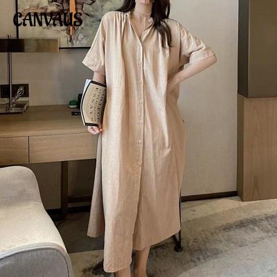Женские летние простые повседневные свободные однобортные однобортные хлопковые платья-рубашки с поясом и талией больших размеров, платья-рубашки с короткими рукавами