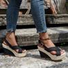 2024 Women Ankle Buckle Wedges Sandals for Women Summer Denim Sandal Comfortable Thick Sole Sandalias Mujer