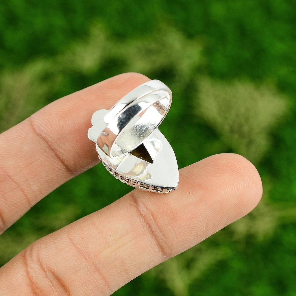 Sterling Silver Fossil Coral Stone Wedding Bezel Handmade Artisan Birthday Ring