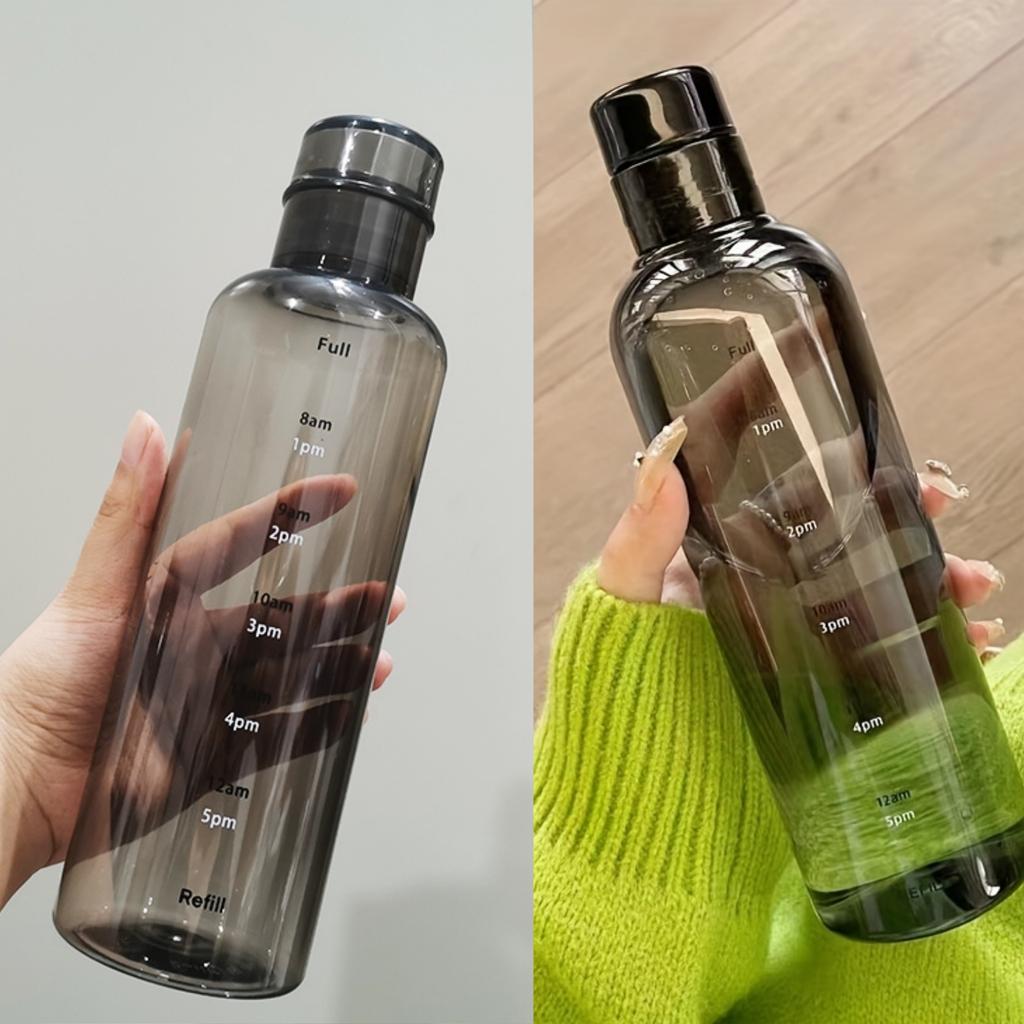 16.9oz/500ml Простая чашка со шкалой времени, прозрачная пластиковая чашка, модная прозрачная спортивная бутылка для воды, герметичная, портативная, для сока, молока