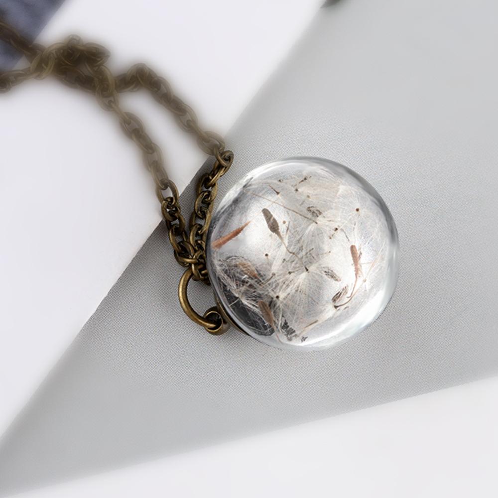 Women Gift For Her New Handmade Clear Crystal Ball Pendant Dandelion Wishing Necklace Dandelion