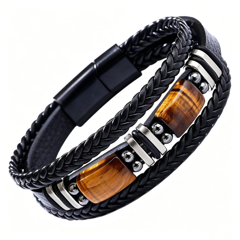 Multi-Layer Leather Bracelet Braided Beaded Bracelet Men's Bracelet Tiger Eye Stone Bracelet Men