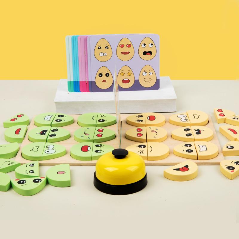 Wooden Children'S Early Education Fun Expression Egg Matching Game Battle Training Interactive Educational Toy