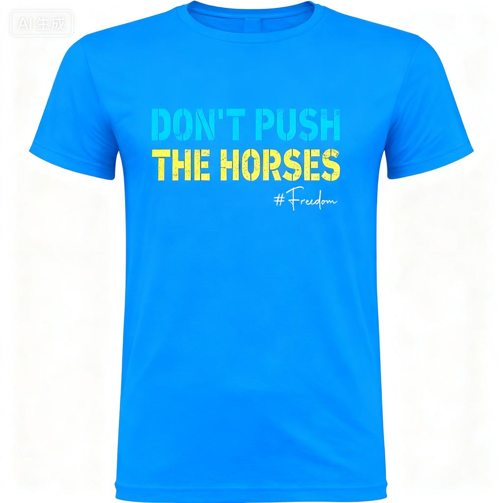2025 Summer Dont Push The Horses Funny Meme Quote for Sarcastic Minds 100 Pure Cotton Printed Tshirt Men Short Sleeve Tops