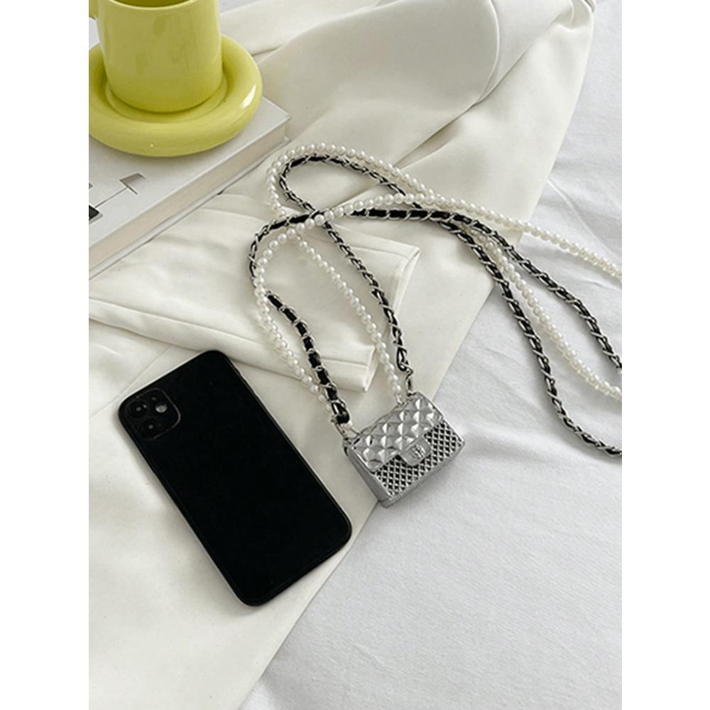 Мини квадратная сумка с клапаном, декор из искусственного жемчуга, металлическая необычная сумка