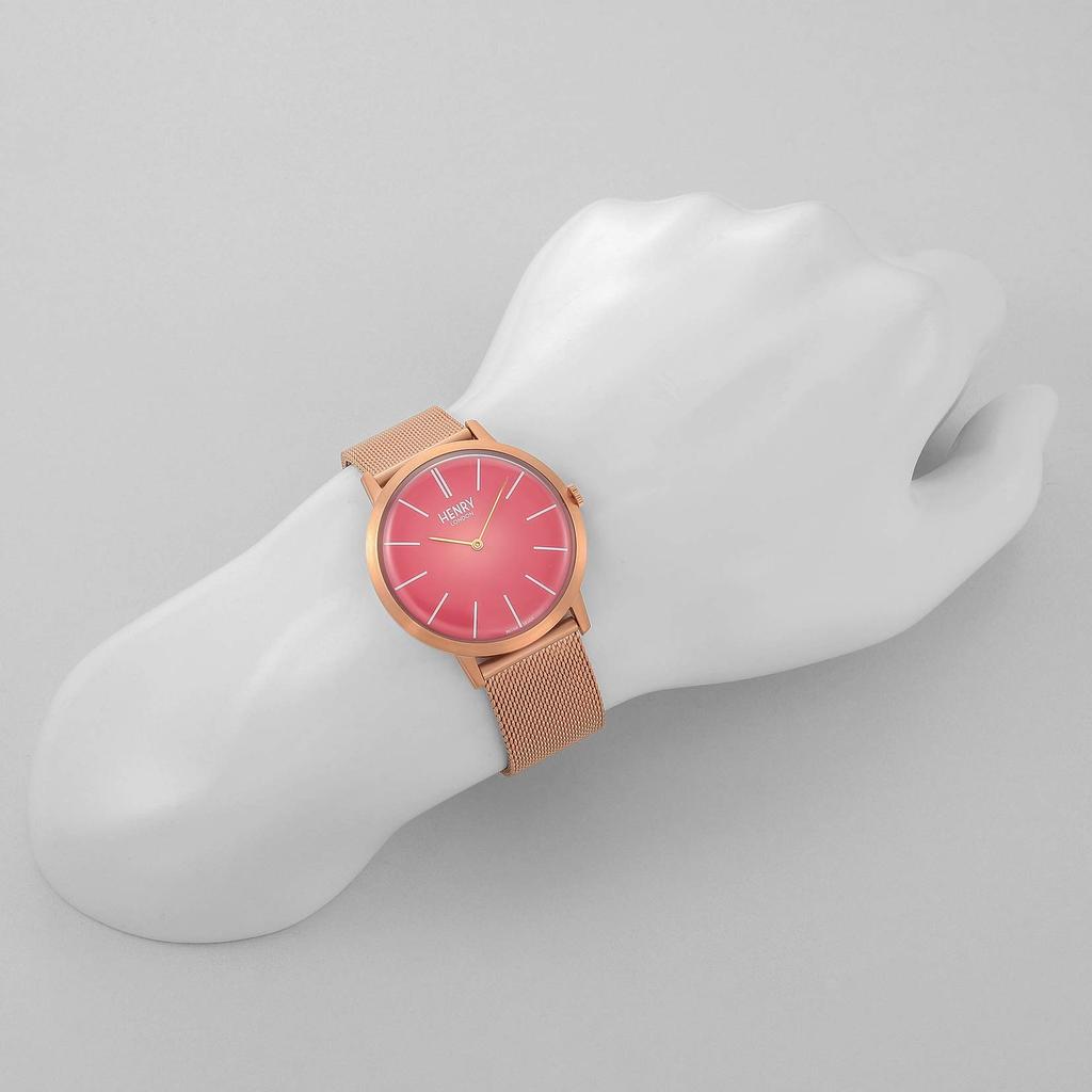 Henry London ICONIC Watch, 40mm, Men's, Pink Dial, Stainless Steel, Mineral Glass, Quartz Movement, White, HL40-M-0312 (Imported)